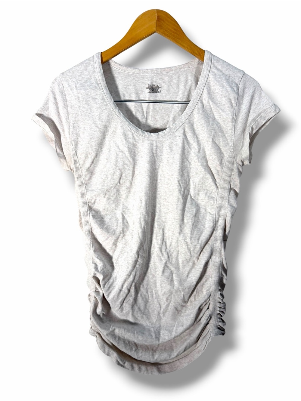 Athleta Tan Ruched Short Sleeve Organic Cotton Scoop Neck Top Size Medium